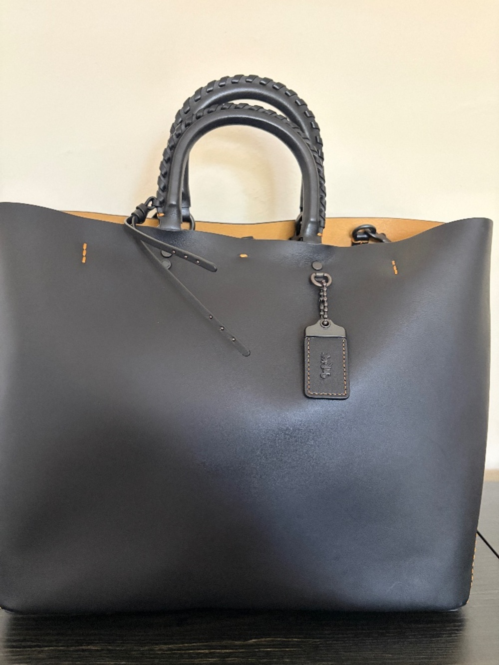 Coach 1941 Rogue Tote Black Smooth Leather Whipstitch Handle w/Removable Pouch